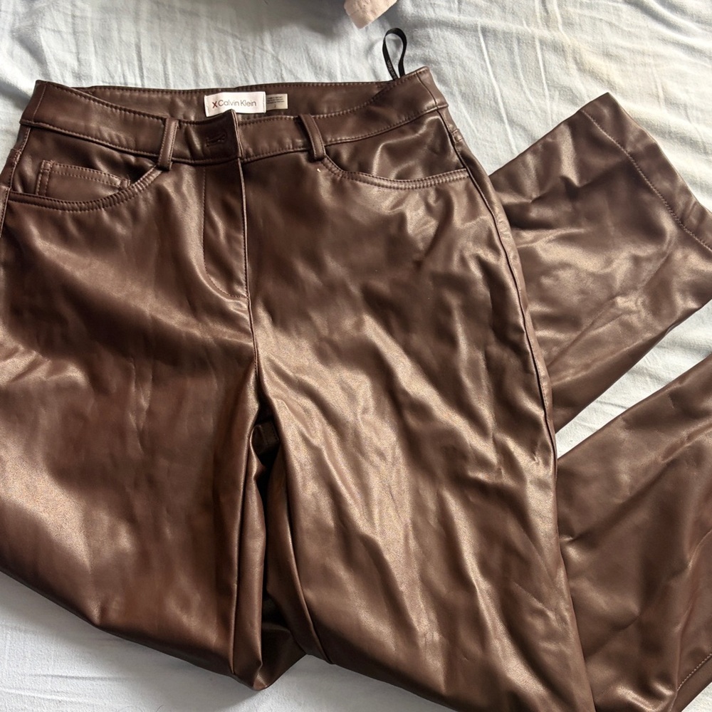 Calvin Klein Chocolate Faux Leather Trousers